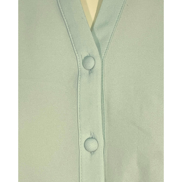 Isaac Mizrahi Live QVC Sz 16 Split V-Neck Blouse Sheer Puff Sleeves Mint Green - Picture 5 of 13